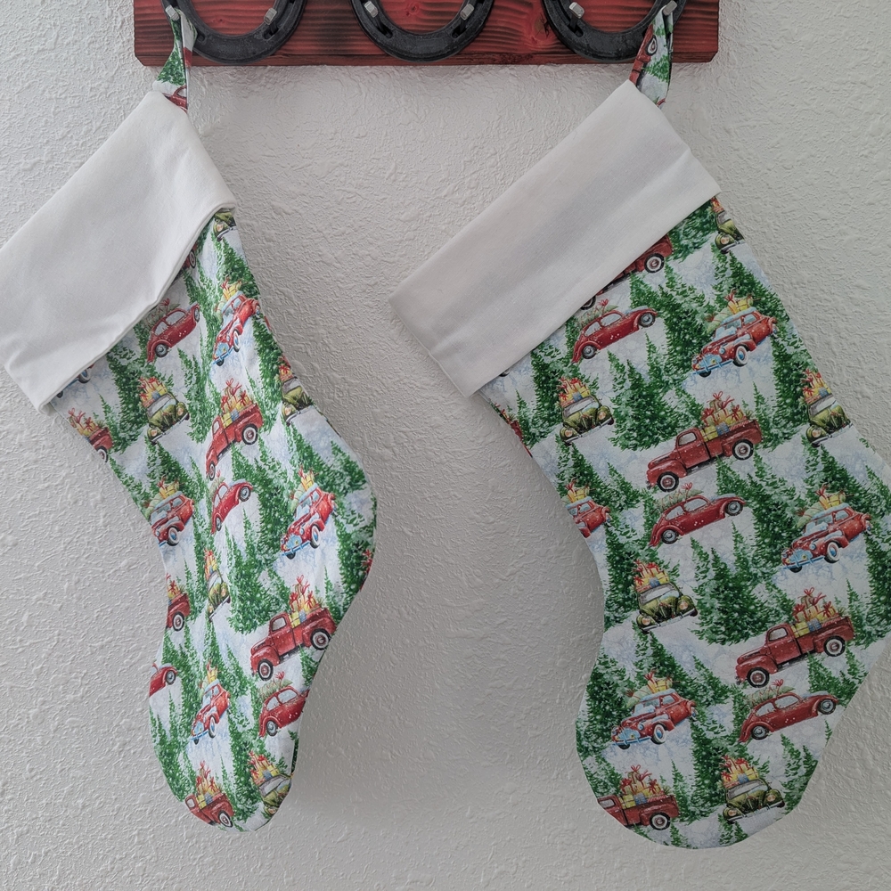 Set of 2 Red Truck Christmas Stockings